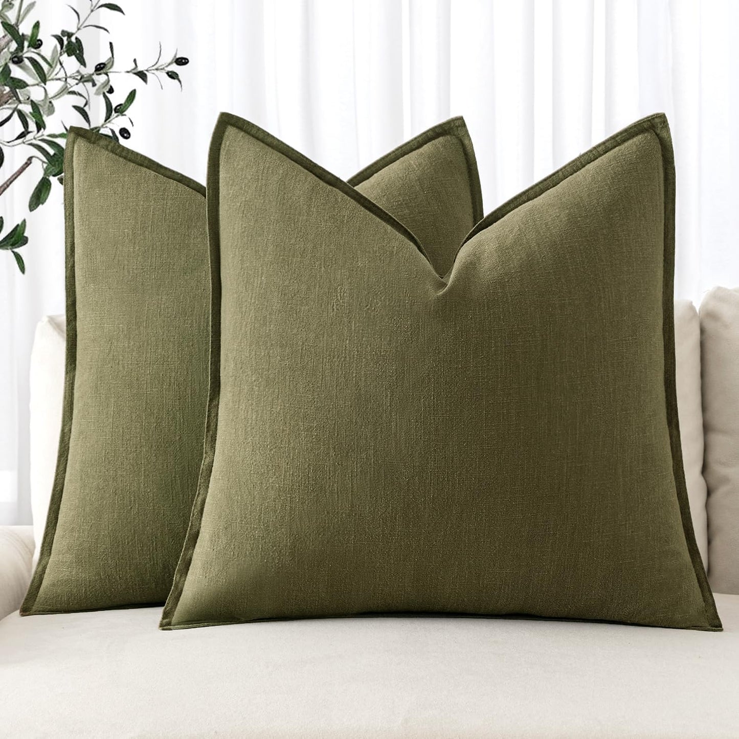 MIULEE Decorative Linen Euro Sham Pillow Covers 26x26 Cream White Boho Farmhouse Neutral Couch Throw Pillows for Bed Pack of 2 Accent Modern Pillowcase Sofa Livingroom Home Decor