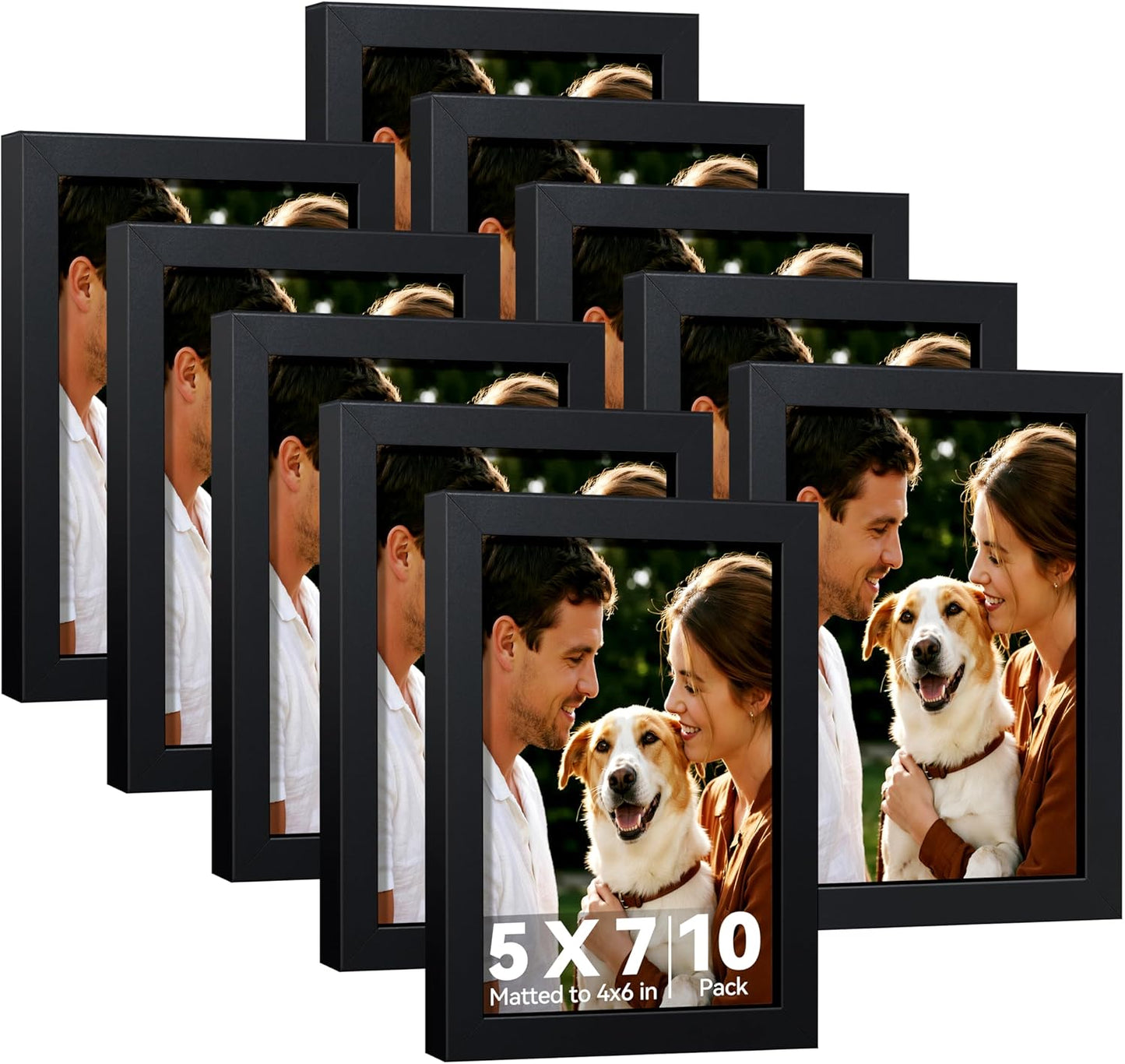 HappyHapi 4x6 Picture Frames Set of 10, Tabletop or Wall Display Pictures 3.5x5 with Mat or 4x6 Without, Multi Photo Frames Collage (Black)