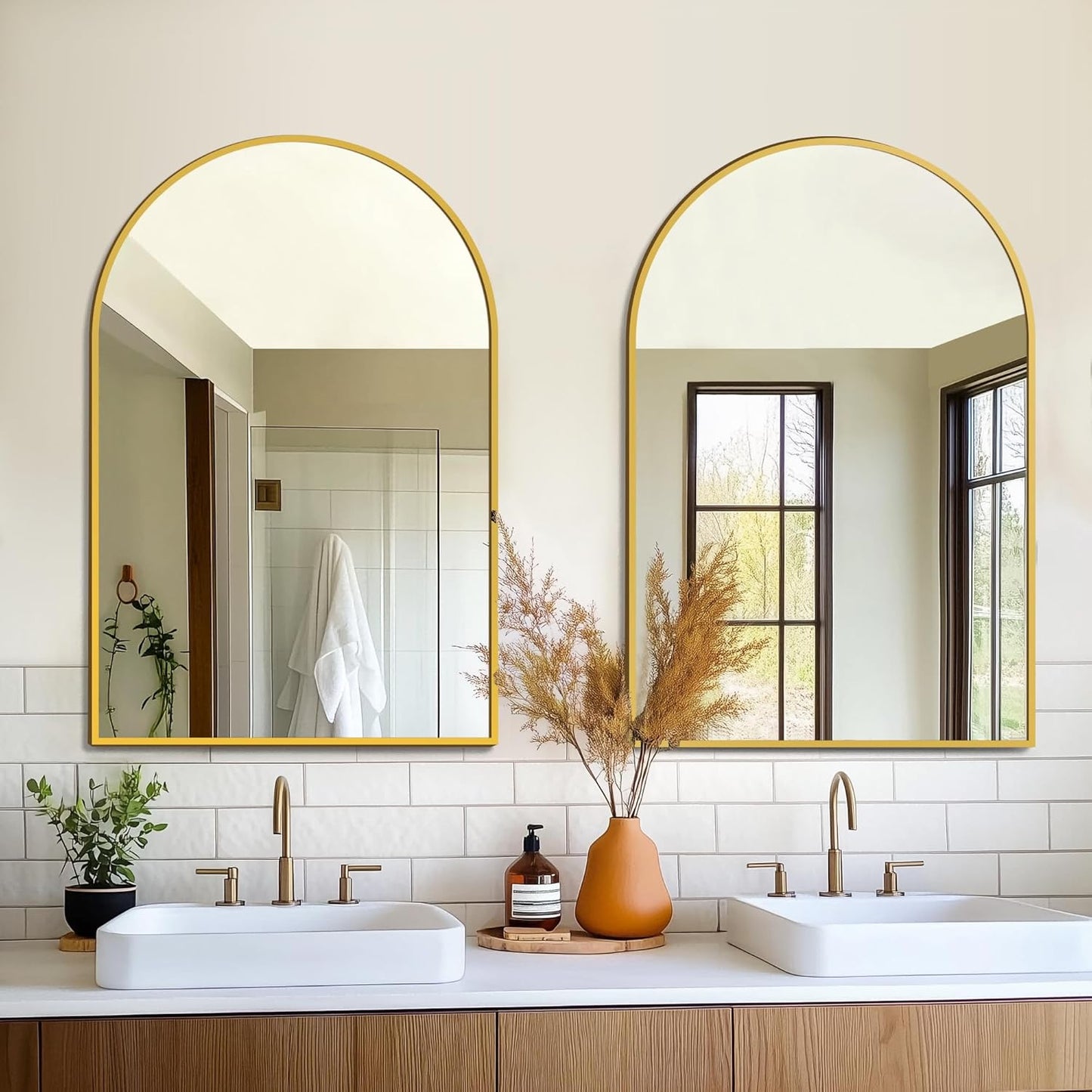 FICTOR Bathroom Mirror for Wall, Arched Vanity Bathroom Mirror for Over Sink, Metal Framed with HD Shatter-Proof Glass for Entryway, Living Room,Bedroom(2 Pack 24” x 36”, Black)