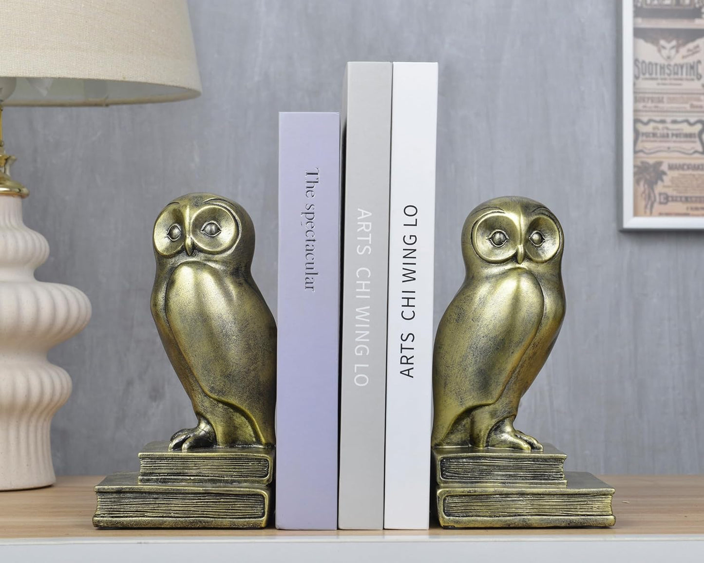 Book Ends for Shelves, Owl Decorative Bookends Bronze Bird Book Stopper Unique Kids Book Holders with Anti-Slip Base Luxurious Bookends for Kids Rooms Office Home Decor(Bronze)