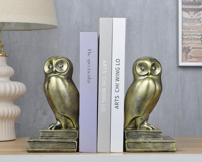 Book Ends for Shelves, Owl Decorative Bookends Bronze Bird Book Stopper Unique Kids Book Holders with Anti-Slip Base Luxurious Bookends for Kids Rooms Office Home Decor(Bronze)