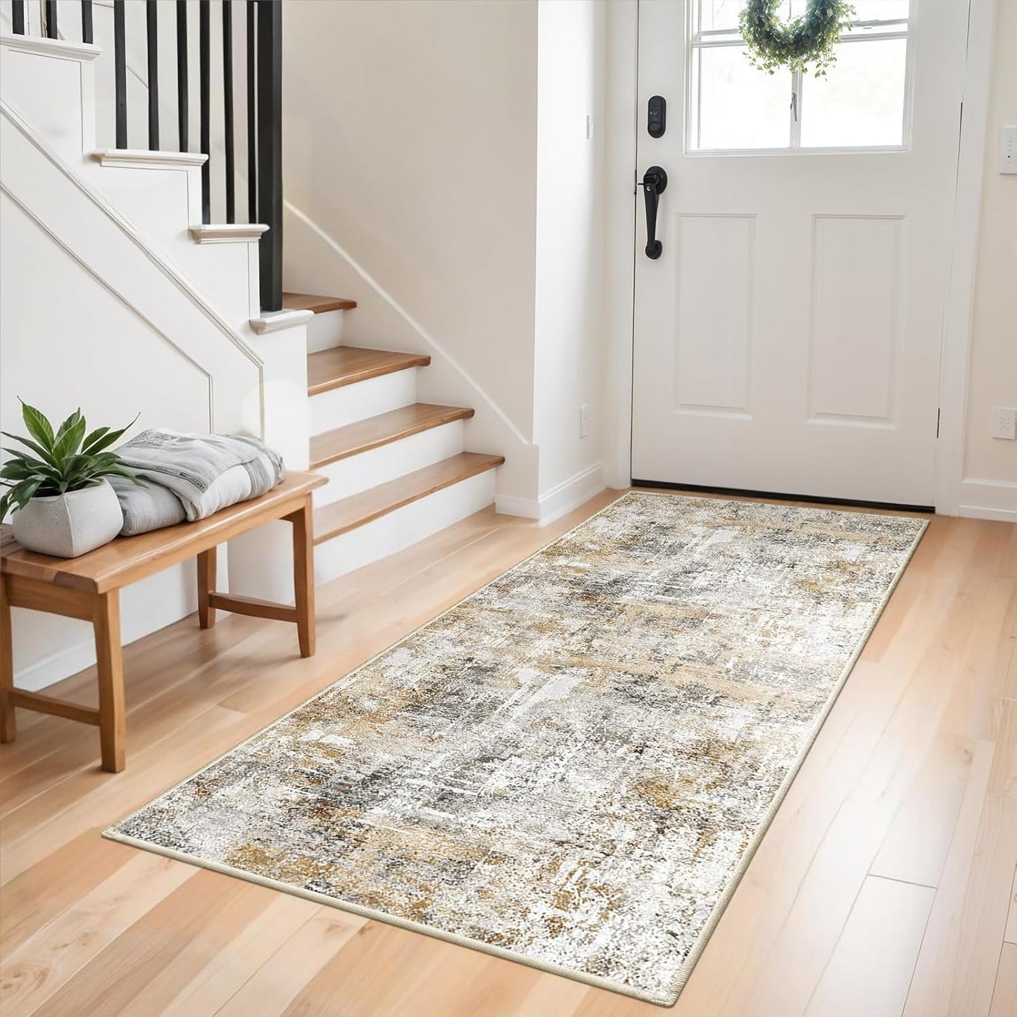 2x3 Washable Non-Slip Area Rug - Soft Low Pile Throw Rug for Kitchen Entryway Bedroom - Modern Indoor Door Mat with Rubber Backing (Beige Grey) - Colors B