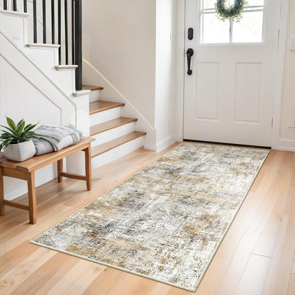 2x3 Washable Non-Slip Area Rug - Soft Low Pile Throw Rug for Kitchen Entryway Bedroom - Modern Indoor Door Mat with Rubber Backing (Beige Grey) - Colors B