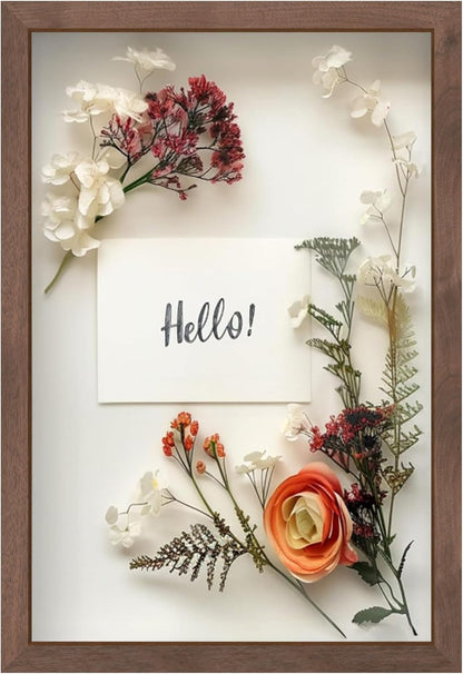 FrameWorks 11” x 14” Dark Oak Wooden Shadow Box Frame – Display Case with Soft Felt Back, Memory Box with Tempered Glass, Display Box with Elegant White Ball Push Pins, Wooden Flower Box
