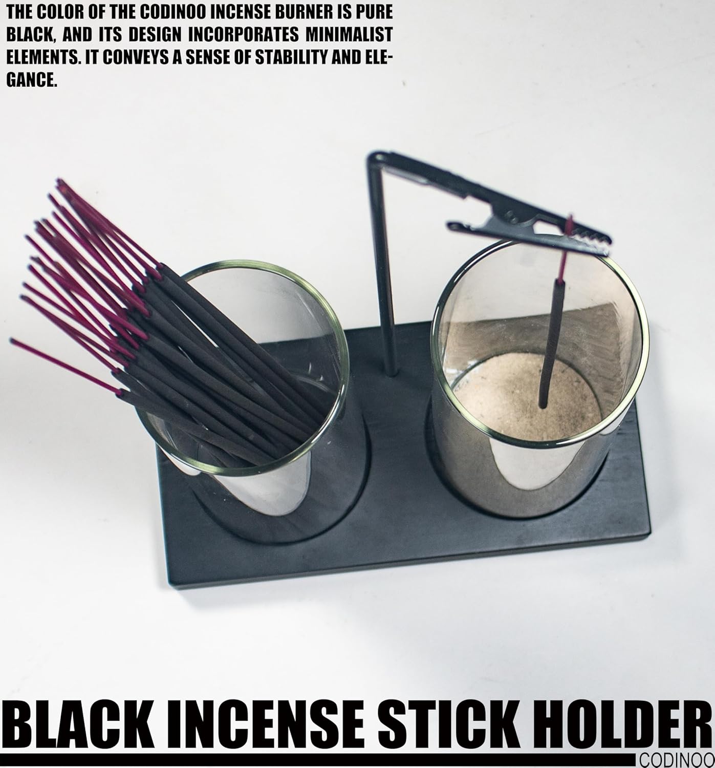 2 in 1 Incense Burner Holder for Sticks,Glass Incense Holder with Storage,Upside Down Incense Holder for Sticks with Glass Ash Catcher for Meditation Yoga Spa Room Home Decor[Full Black]