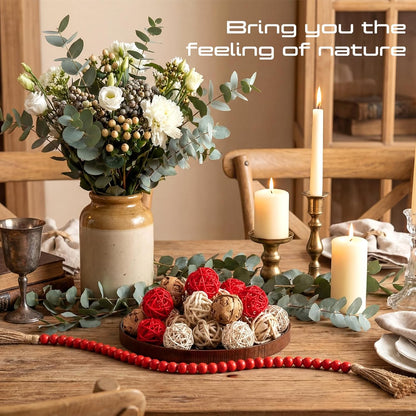 Halloscume 31 Pcs Wicker Rattan Decorative Balls with 30.3 Inch Wood Bead Garland Centerpiece Bowls Orbs Vase Fillers Wall Hanging Decor for Summer Home Farmhouse Wedding Party(Black)