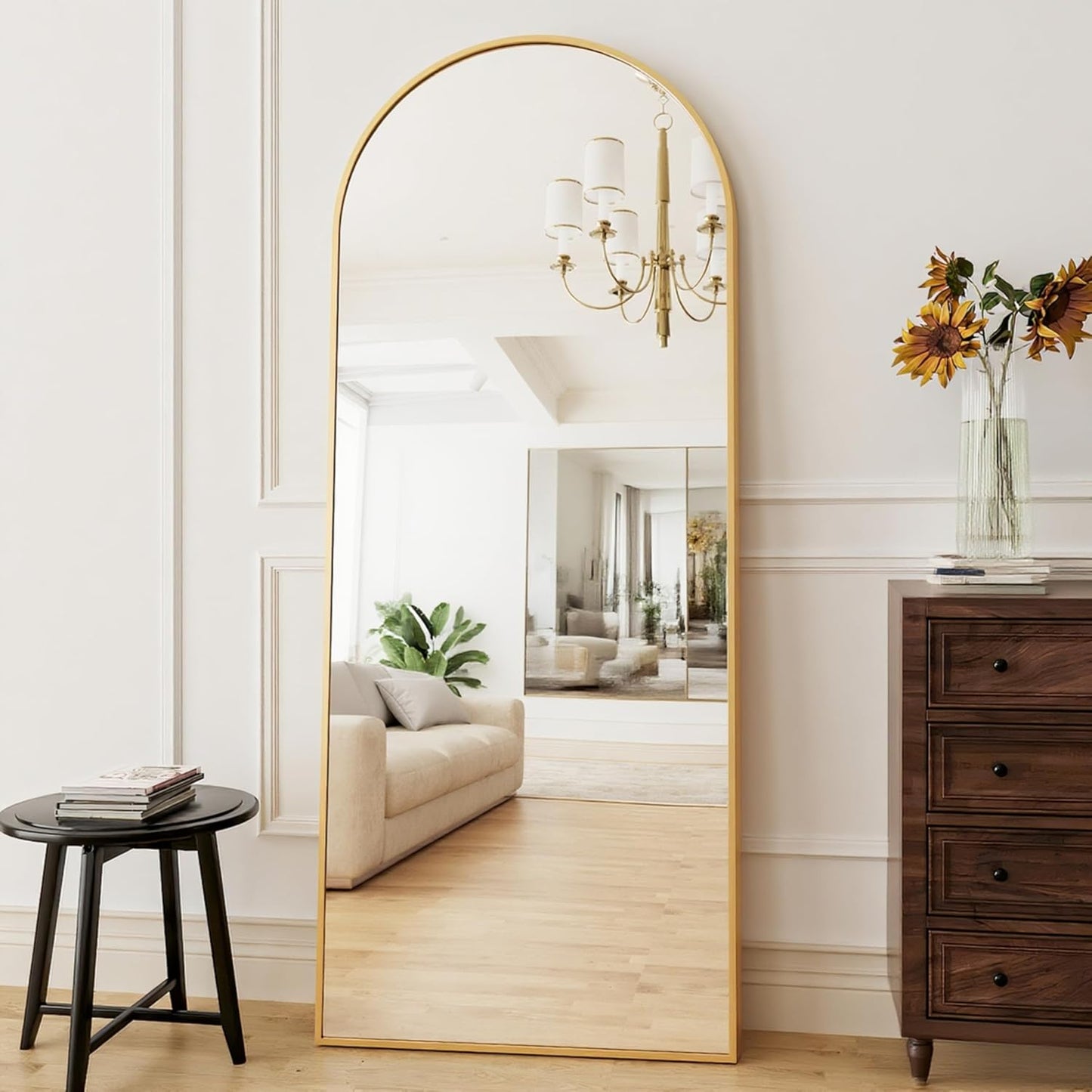 Mirror Full Length, 71"x26" Arched Full Length Mirror, Arch Mirror with Stand, Large Standing Mirrors, Oversized Full Body Mirrors with Aluminum Frame for Bedroom, Living Room (White)
