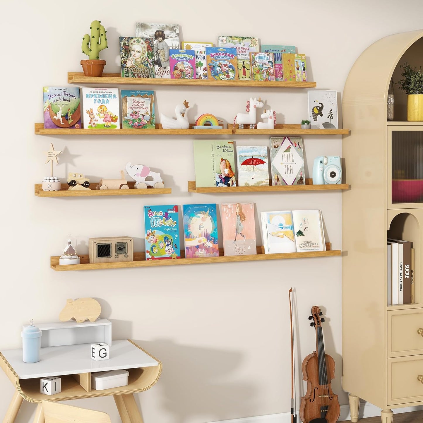Fun Memories Picture Ledge Shelves Set of 2, 32 Inch Rustic Wall Mounted Floating Shelves with Lip for Home Storage and Décor in Bathroom, Kitchen, Nursery, Bedroom, Living Room, Walnut