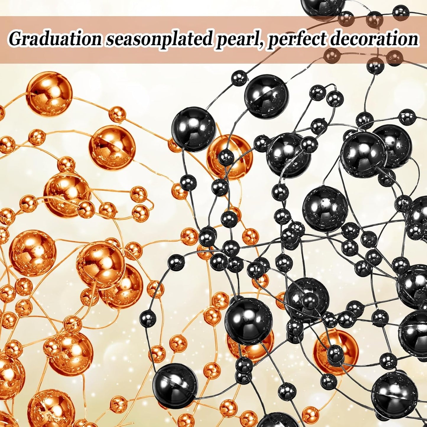 Tondiamo 24 Pcs Artificial Pearl String for Floating Candle Faux Pearls Beads String Garland Centerpiece Decoration for Vases Filler Wedding Spring Holiday Party Decor(Gold)