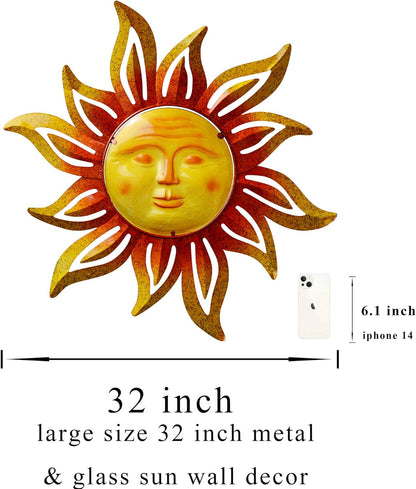 Large Sun Wall Art Decor 45 inch Metal Wall Art, Retro Hanging Decor, Valentine Wall Decorations for Patio,Yard,Garden,Fence,Living Room