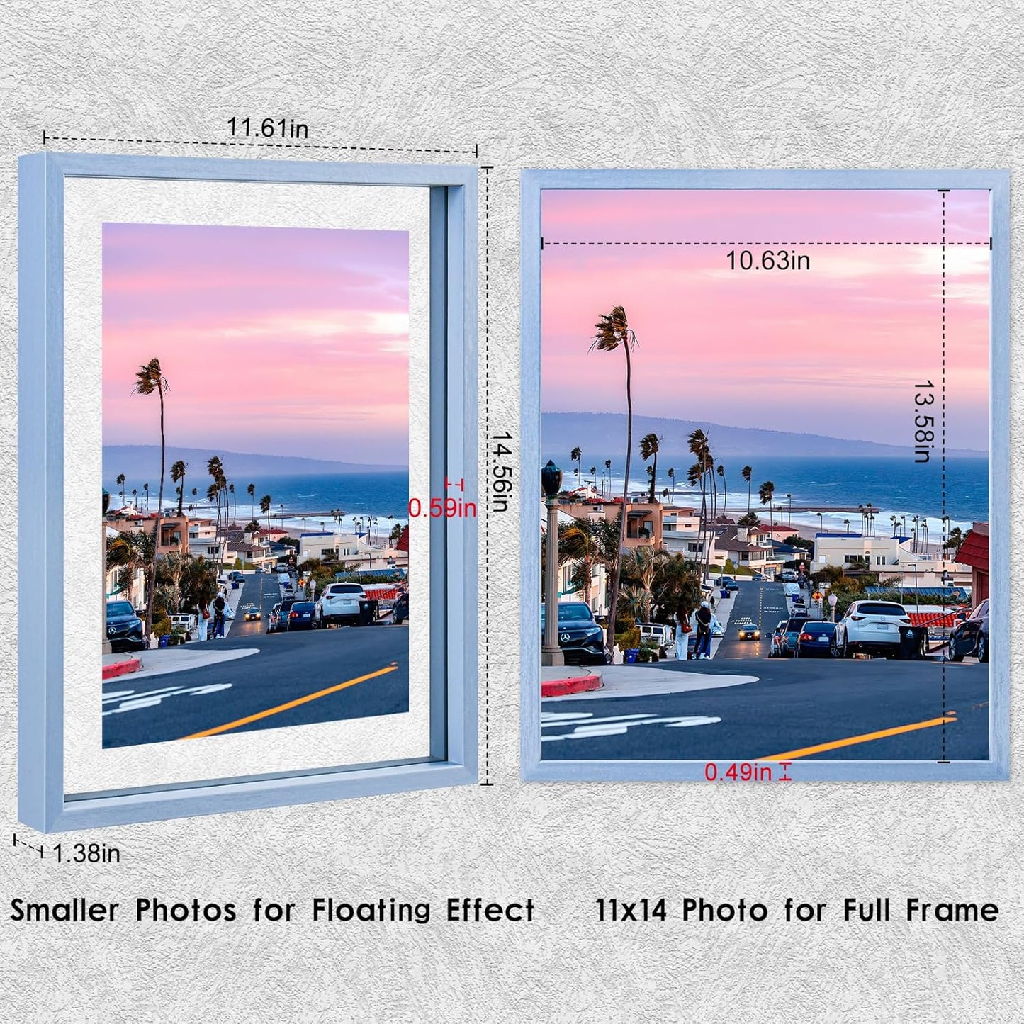 MUYE 11x14 Floating Frame Set of 2,Double Glass Rustic Frame,Display Any Size Photo up to 11x14,Wall Mount or Tabletop Standing,Natural
