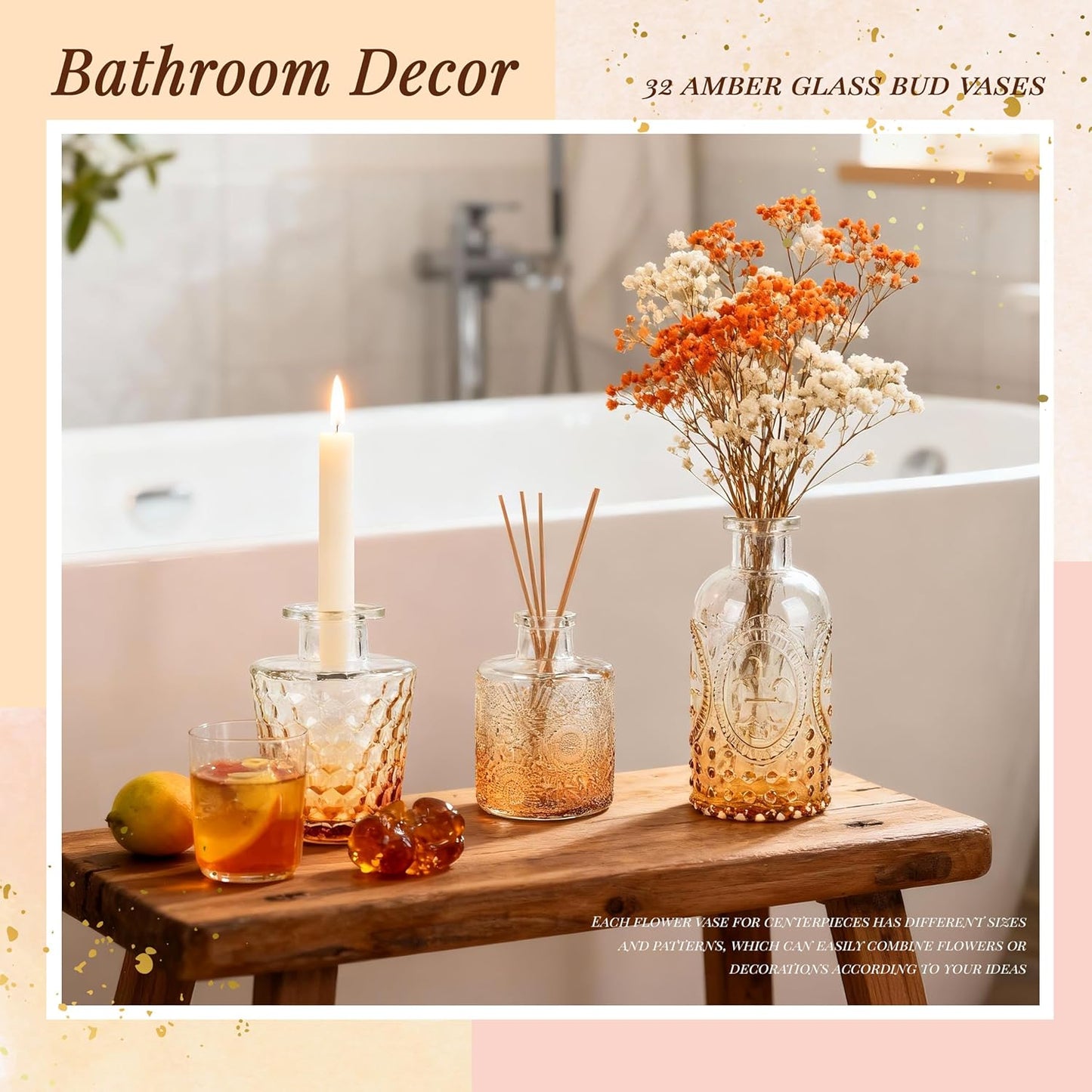 Der Rose Glass Bud Vases Set of 32 Small Clear Flower Vases for Rustic Wedding Centerpieces Table Decorations and Home Office Decor(Clear)