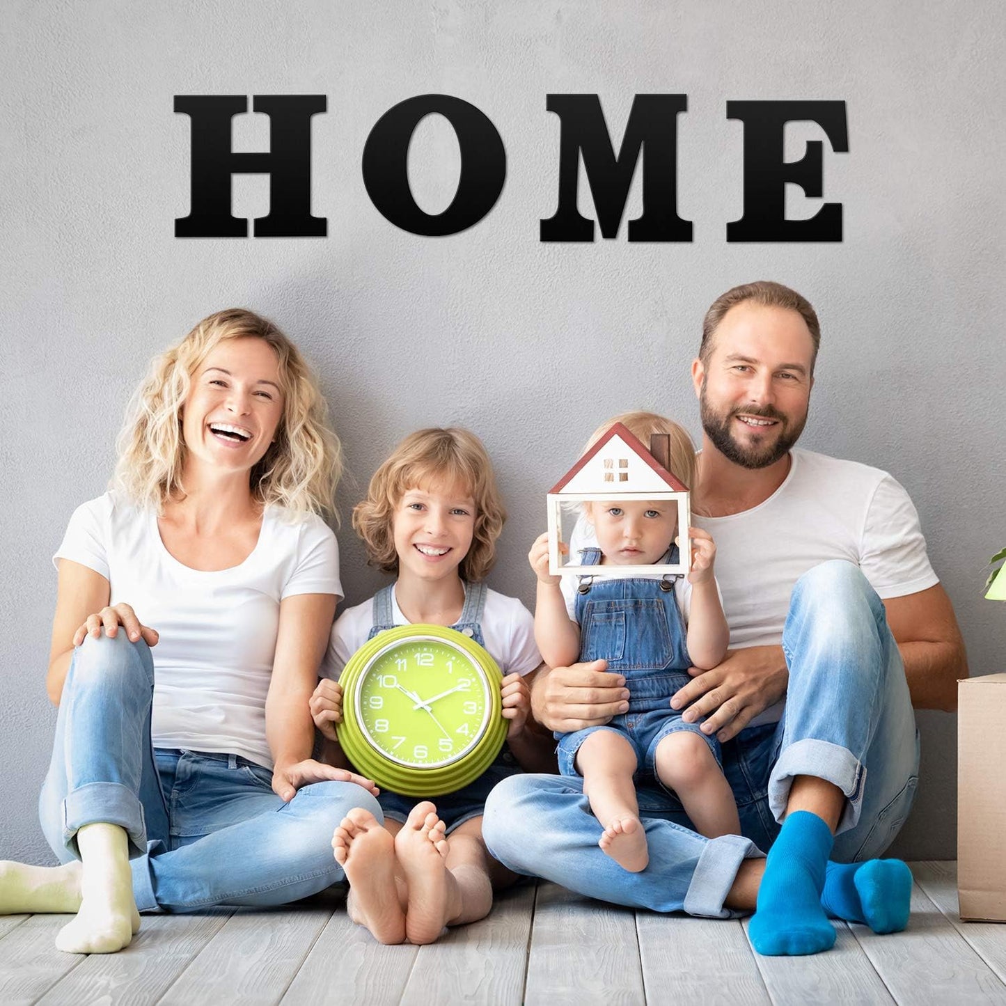 4 Pack Wooden Home Sign Wall Hanging Decor Farmhouse Letters for Wall Art Wreath Rustic Home Decor for Living Room Kitchen Housewarming Gifts(Black)