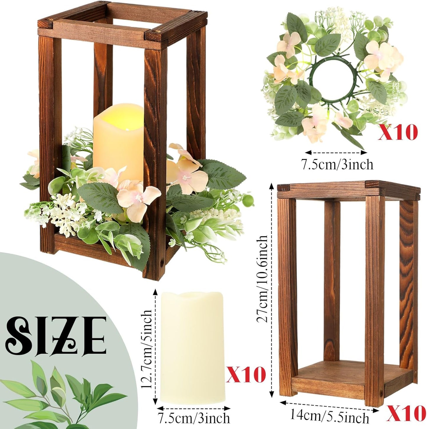 Hushee 30 Pcs Wooden Wedding Lantern Centerpiece Integrated Holders with Candles and Wreaths Rustic Wooden Candle Lantern Decor for Wedding Party Table Valentine Decor (Yellow)