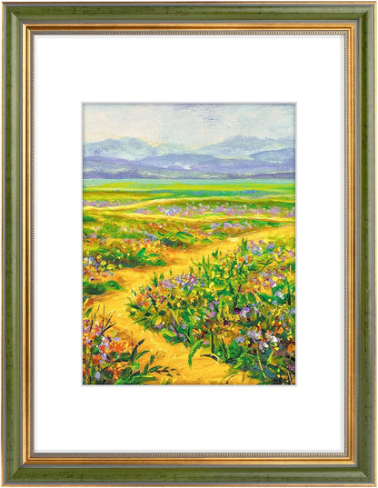Golden State Art,11x14 Ornate Picture Frame for 8x10 Photo with Mat or 11 x 14 Prints without Mat,Real Glass Wall Display(Color:Green Gold)