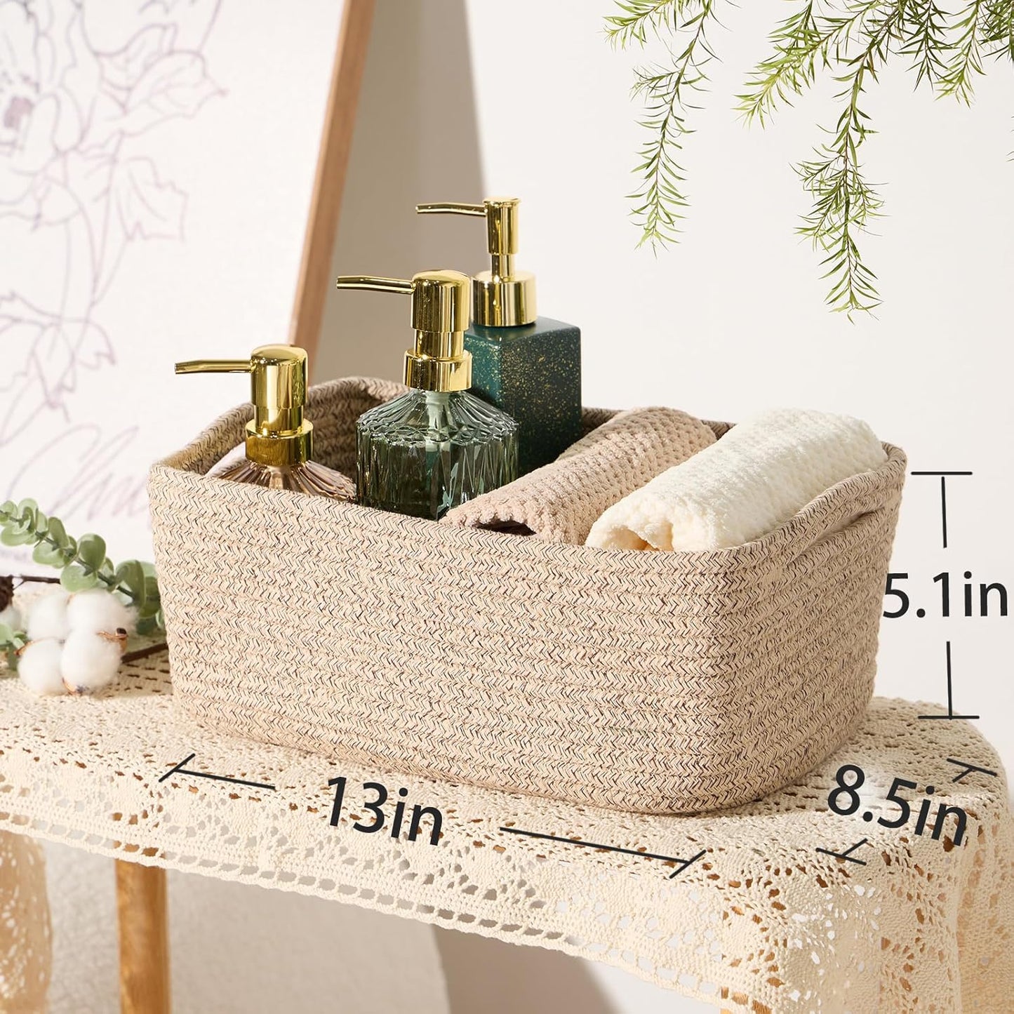 MiniArk Small Storage Baskets for Organizing | Closet Organizer Bins | Shelf Toy Basket | Woven Rope Baskets | Cube Decorative Box | Shallow Basket | L11.5xW7.5xH4.7| Brown