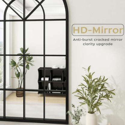 Dewfig 65"x 22" Arched Window pane Full Length Mirror, Wall Mirror, Floor Standing Mirrors, Farmhouse Long Full Body Mirrors Wall Mounted for Living Room, Bedroom, Entryway, Fireplace, Black