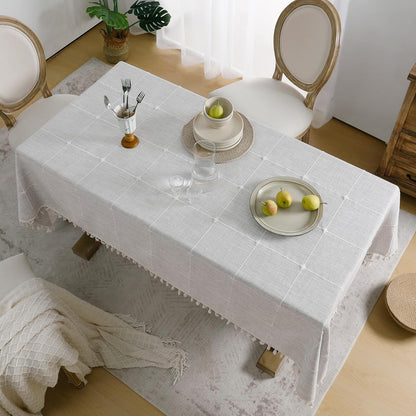 Softalker Outdoor Tablecloth Rectangle, Waterproof Linen Cotton Farmhouse Table Cloths with Tassel, Heavy Weight Wrinkle Free Boho Table Cover for Picnic Camping Dining - 55 x 70 Inch, Coffee Lines