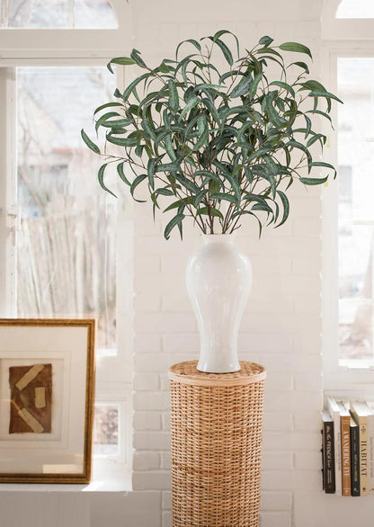 Faux Eucalyptus Stems Willow Eucalyptus Leaves 34” Long Fake Salix Leaves 3 Pcs Artificial Greenery Stems for DIY Bouquet Arrangements Centerpieces Shower Decorations-Artificial Eucalyptus Stems