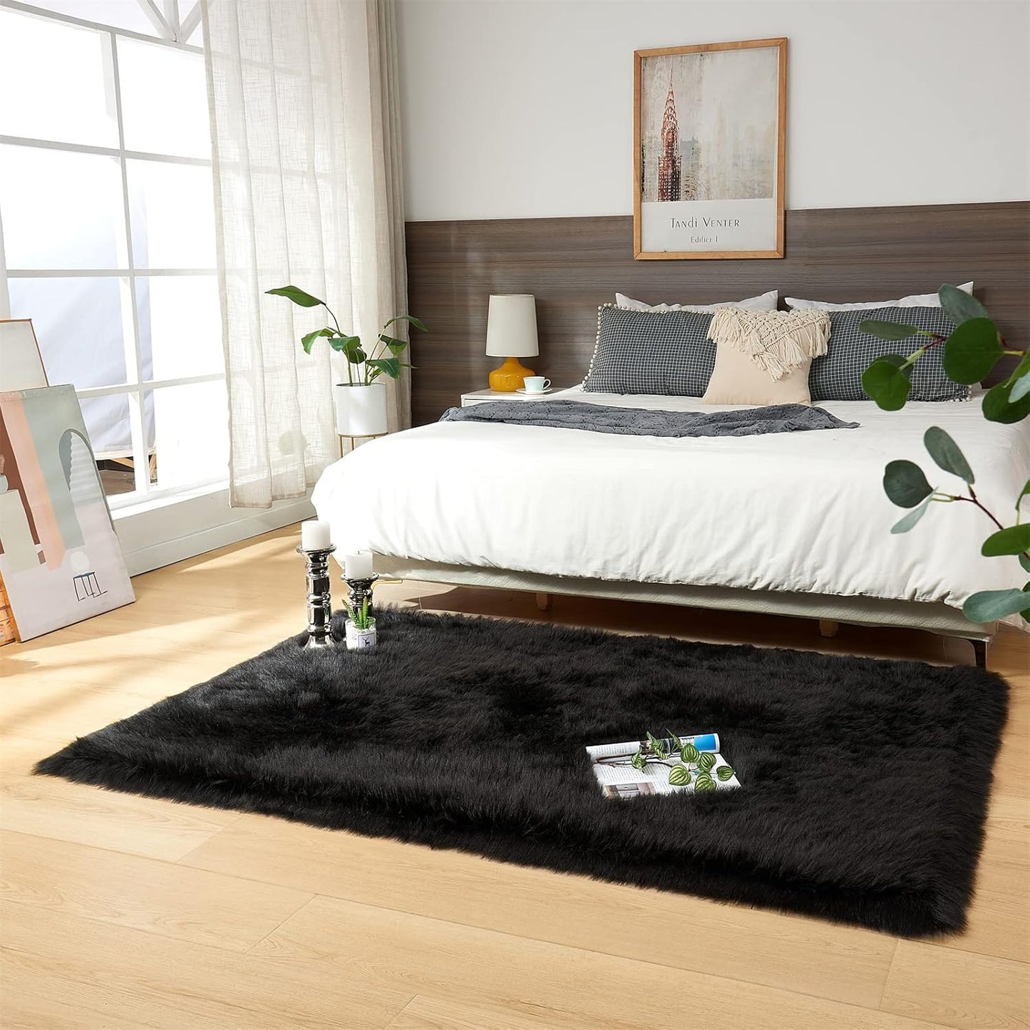 EasyJoy Ultra Soft Fluffy/Fuzzy Shaggy Area Rug Faux Fur Chair Cover Seat Pad for Bedroom Floor Sofa Living Room (2 x 6 ft Sheepskin, Beige)