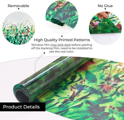ADD.HERES Window Privacy Film,Colorful Floral Window Stickers,Removable DIY Bouquet Static Clings, Decals for Home School Office Party Supplies, Wildflower Reverie‌, 17.5 x 78.7 in