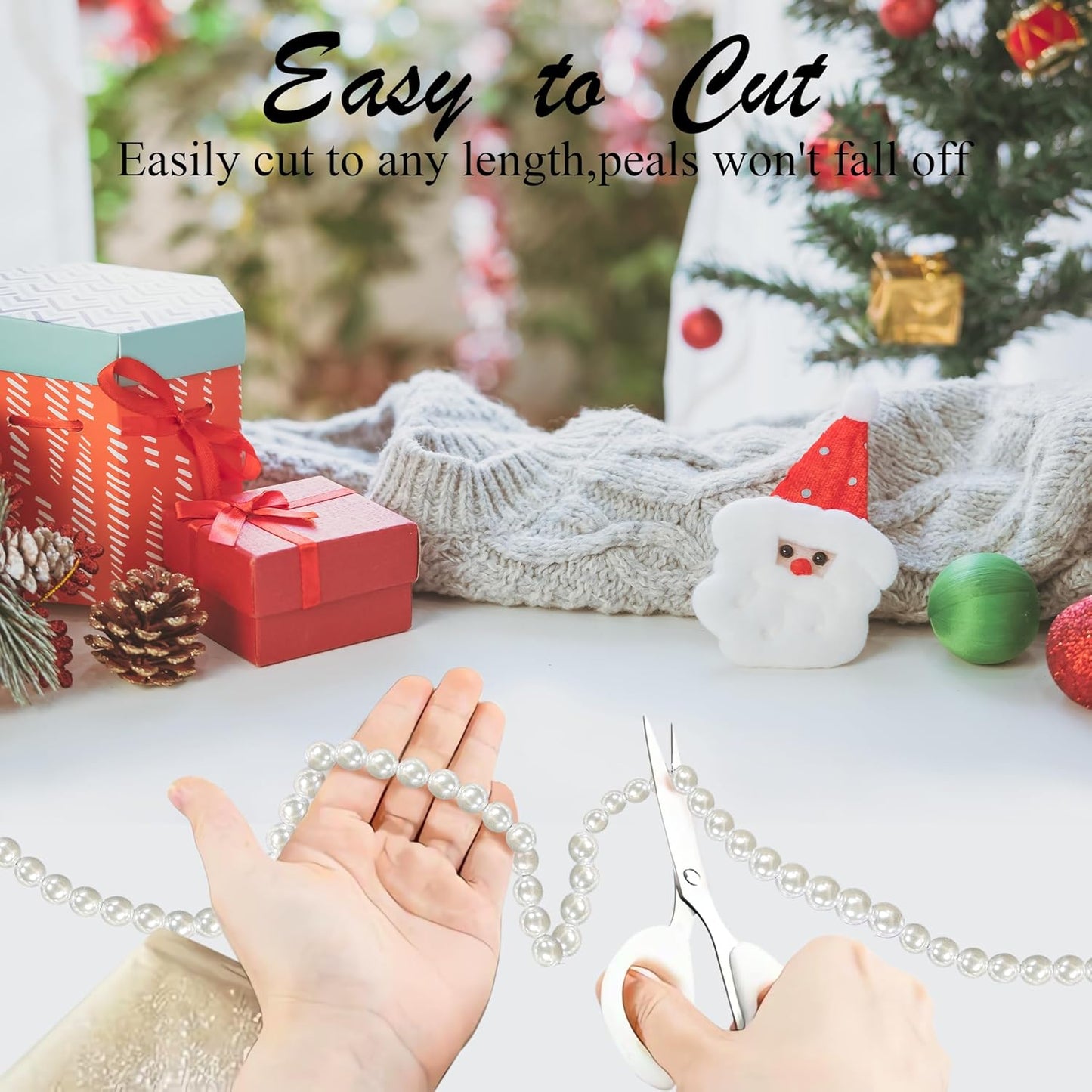 Craft String Pearls 10MM Beads Garland, 14 Yards Christmas Garland Faux Pearl Beads String Roll Bulk for DIY Craft, Wedding, Party, Christmas Tree Decoration