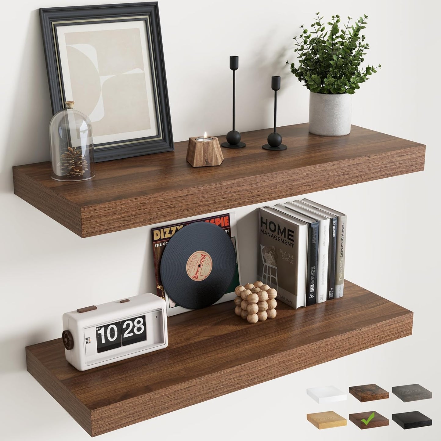 72 Inch Long Floating Shelves for Wall Set of 2, 12"D Wood Grain Bathroom Shelves with Invisible Brackets, Easy Install Engineered Wood Storage Shelves for Kitchen, Living Room, Bedroom, Black Finish