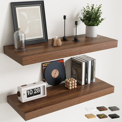 72 Inch Long Floating Shelves for Wall Set of 2, 12"D Wood Grain Bathroom Shelves with Invisible Brackets, Easy Install Engineered Wood Storage Shelves for Kitchen, Living Room, Bedroom, Black Finish