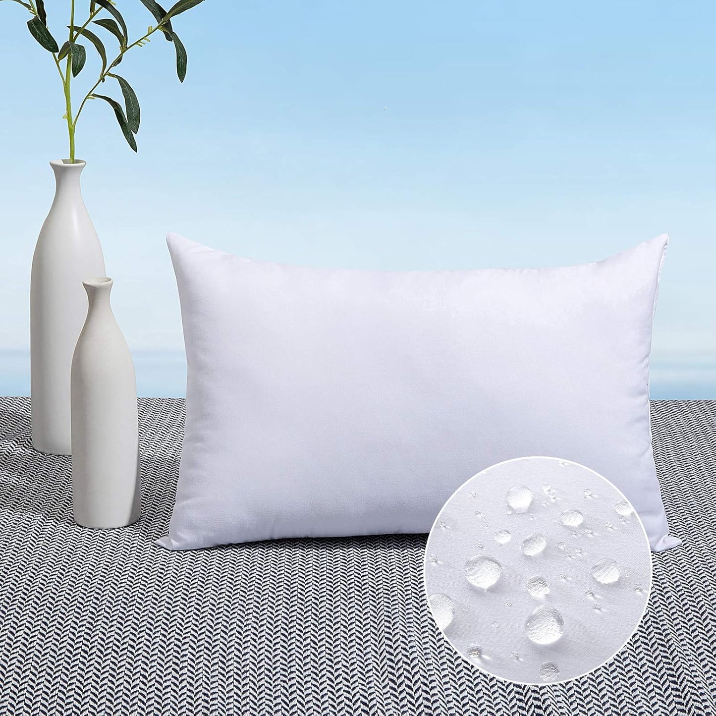 MIULEE Pack of 2 12x20 Outdoor Pillow Inserts, Outdoor Throw Pillows Water-Resistant Decorative Premium Lumbar Pillow Stuffer Sham for Porch Swing Couch Sofa Cushion Patio Furniture