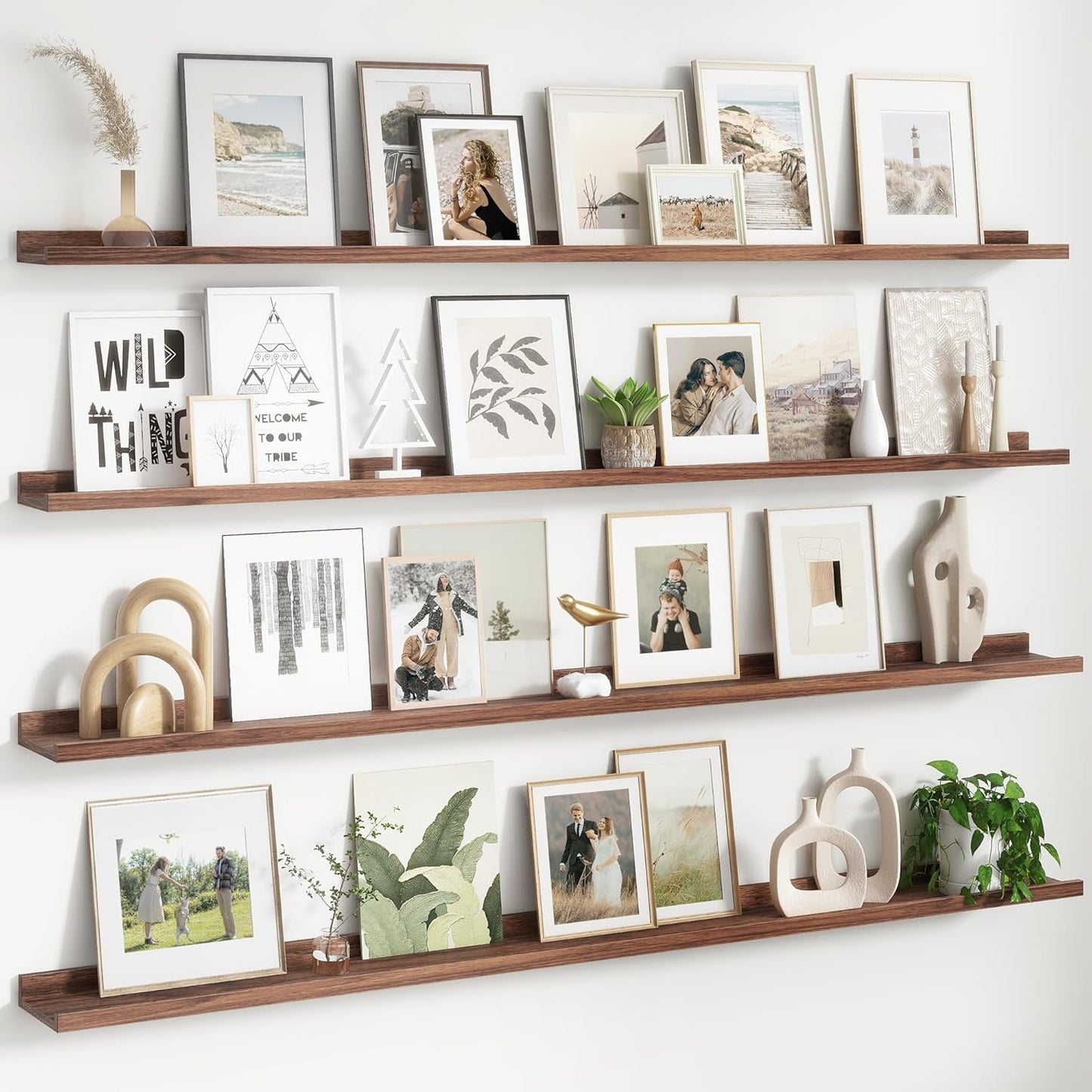 FLYJOE Floating Picture Ledge Shelves for Wall Set of 4, 48 Inch Wall Shelves with Lip Long Large Nursery Book Shelf for Toys Storage Kids Bookshelf Wall Mounted Living Room Bedroom Decor Frames