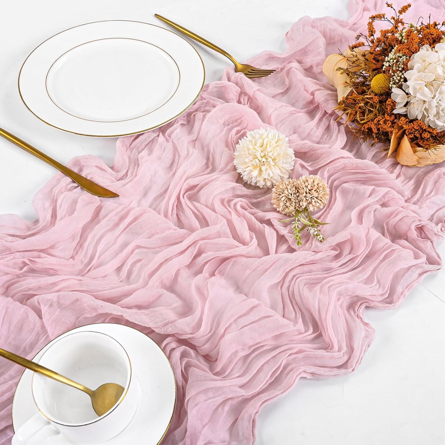 10 Pack Beige Cheesecloth Table Runner 17x108 Inch Boho Gauze Cheese Cloth Table Runners for Wedding Party Baby Shower Birthday Home Decor