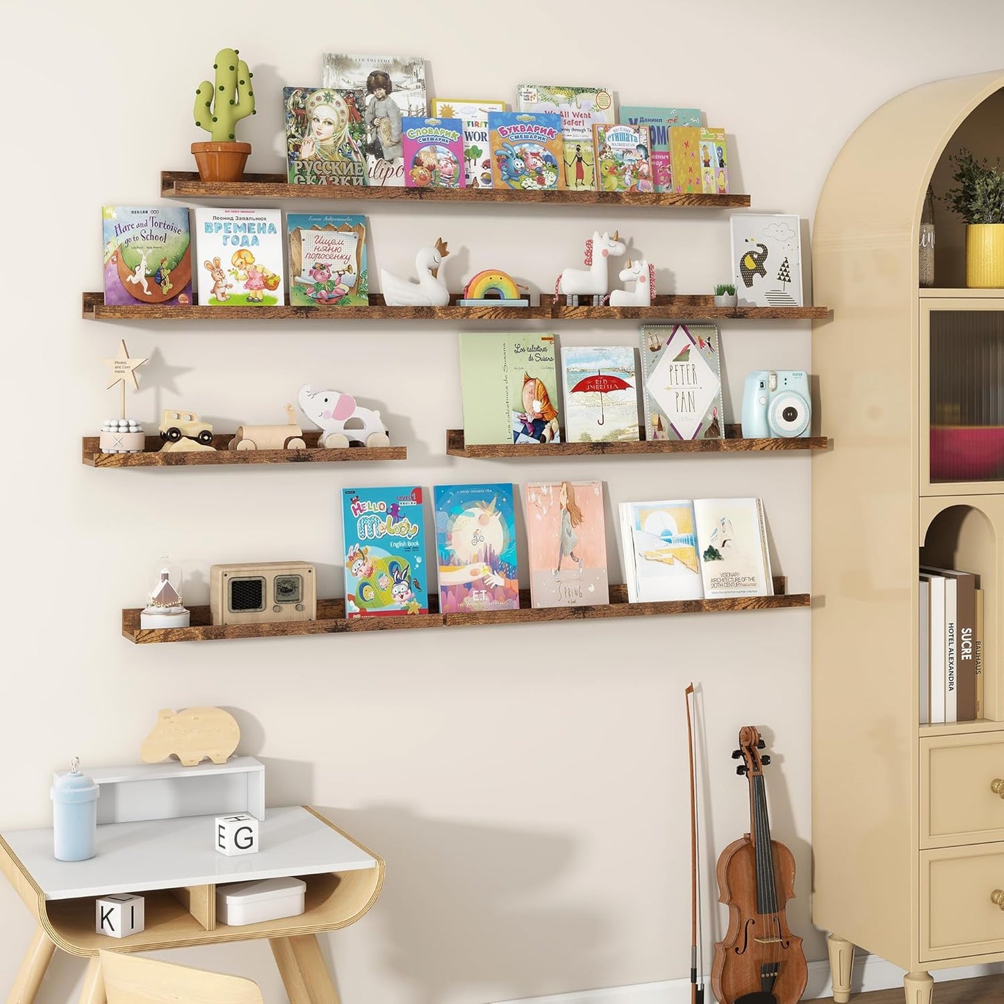 Fun Memories Picture Ledge Shelves Set of 2, 32 Inch Rustic Wall Mounted Floating Shelves with Lip for Home Storage and Décor in Bathroom, Kitchen, Nursery, Bedroom, Living Room, Walnut