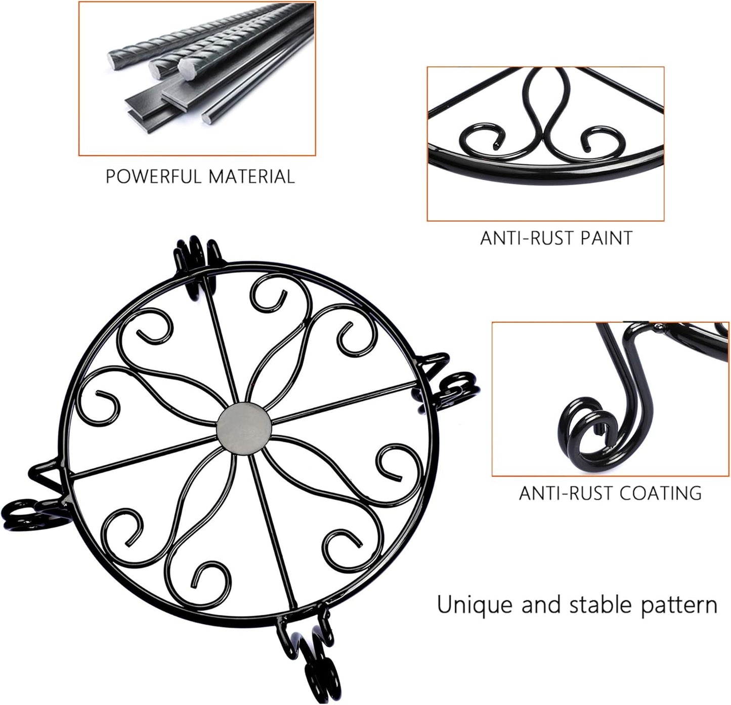 12"x3.1" Black Plant Stand for Flower Pot Heavy Duty Potted Holder Indoor Outdoor Metal Rustproof Iron Garden Container Round Supports Rack for Planter Bronze,Pumpkin Stand Outdoor