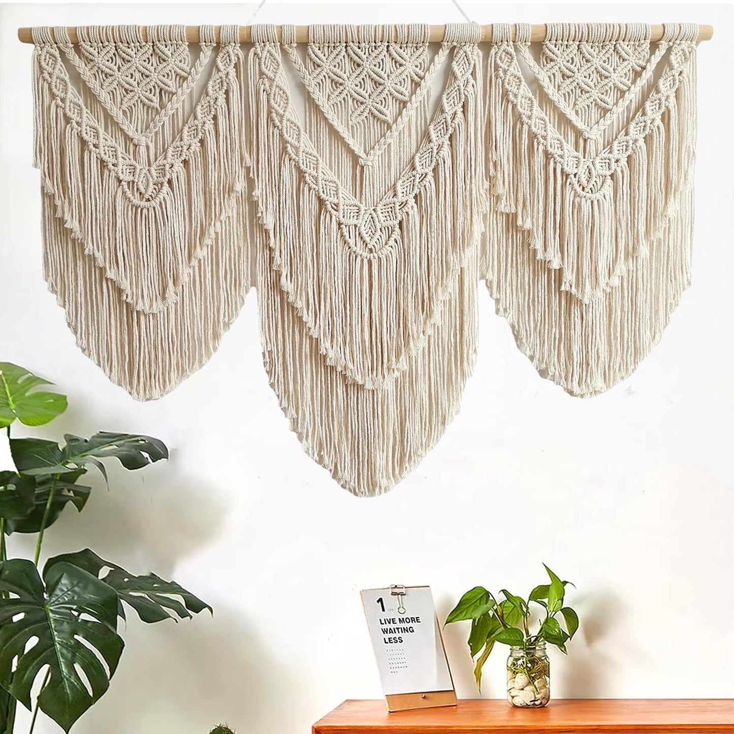 guzhiou large macrame wall hanging - Boho Tapestry Macrame Wall Decor Art- Chic Bohemian Handmade Woven Tapestry Home Decoration for Bedroom Living Room Apartment Wedding Party - 43"x32" (Wood bead)