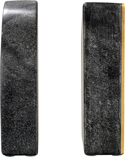 Boho Arched Semicircle Marble Bookends with Brass Detail, Set of 2, Black