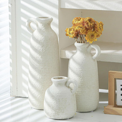 Ceramic Vase Set of 3 | Neutral Vase Home Decor with Handle | Pottery Modern Farmhouse Vases Pampas Grass Flower Vases for Home Decor Table Living Room Centerpieces Mantel Decor - Multicolor