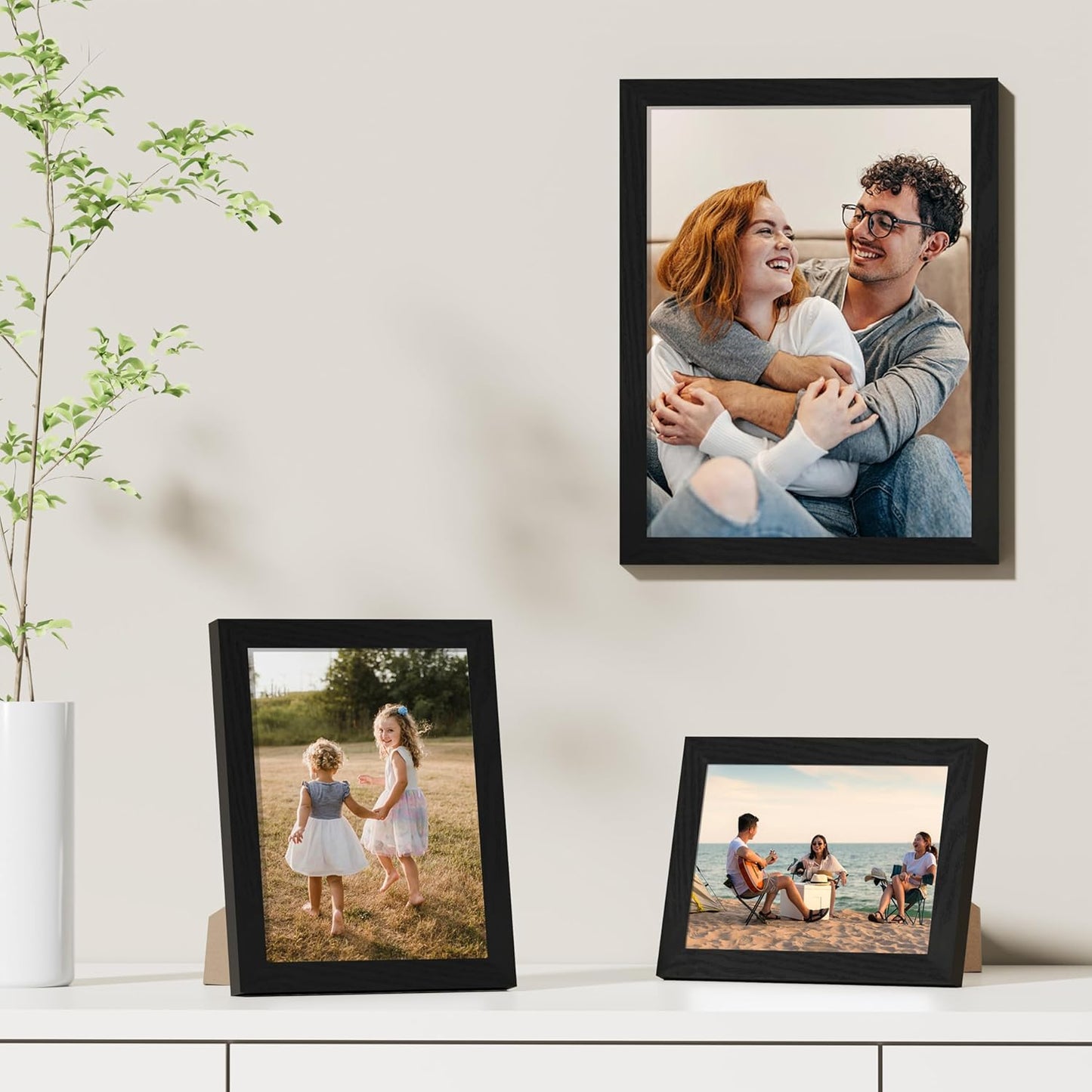 Vittanly 8x10 Picture Frames Set of 9, Shatter Resistant Plexiglass, Display 5x7 Pictures with Mat or 8x10 without Mat, Photo Frames for Wall or Tabletop, Engineered Wood, Black - Colors A