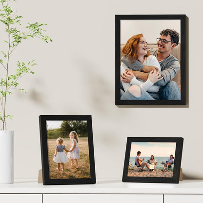 Vittanly 8x10 Picture Frames Set of 9, Shatter Resistant Plexiglass, Display 5x7 Pictures with Mat or 8x10 without Mat, Photo Frames for Wall or Tabletop, Engineered Wood, Black - Colors A
