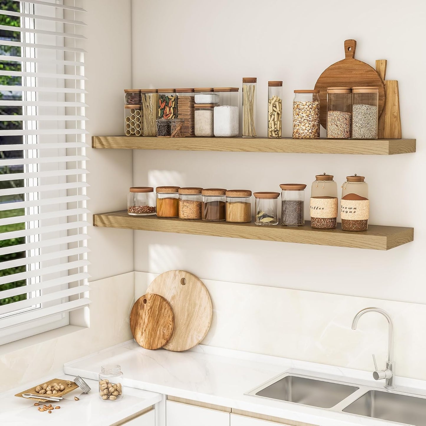 RICHFOCUS 72Inch Floating Shelves for Wall 2 Pack Shelves for Bedroom|Kitchen|Bathroom Wall Mounted Rustic Wood Floating Shelf with Invisible Brackets for Books|Storage|Decor, Rustic Brown