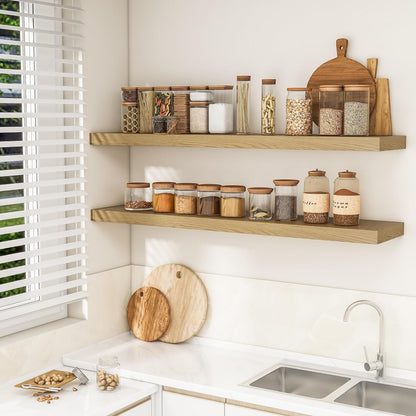 RICHFOCUS 72Inch Floating Shelves for Wall 2 Pack Shelves for Bedroom|Kitchen|Bathroom Wall Mounted Rustic Wood Floating Shelf with Invisible Brackets for Books|Storage|Decor, Rustic Brown