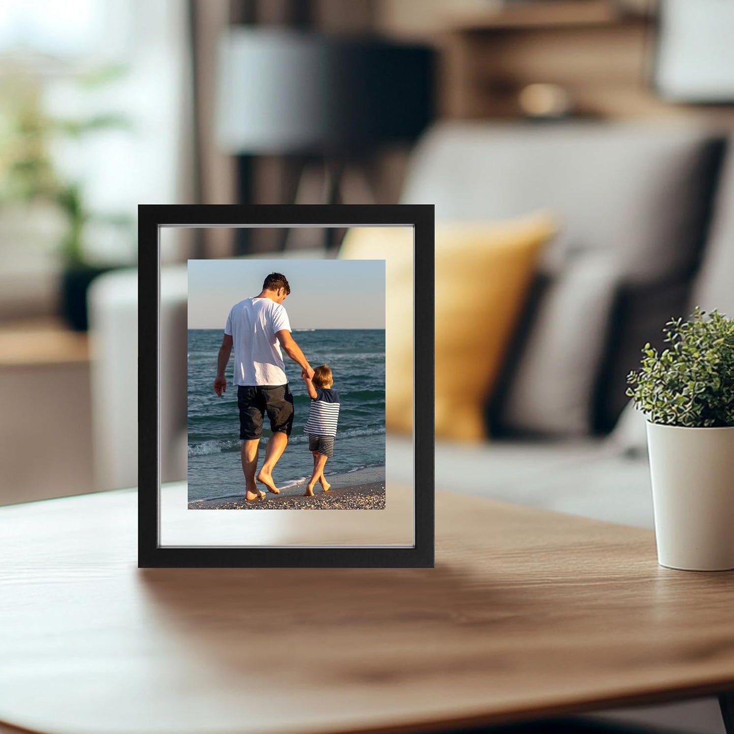 CORE ART 8x10 Floating Picture Frame,Double Plexglass Floating Frame for 5x7,4x6 Pictures,Wall or Tabletop Display,Black