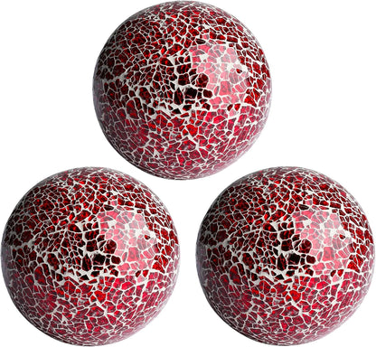 Decorative Mosaic Glass Orbs, 4 Inch Diameter, Set of 3 Sphere Balls, Rose Gold (Gold)