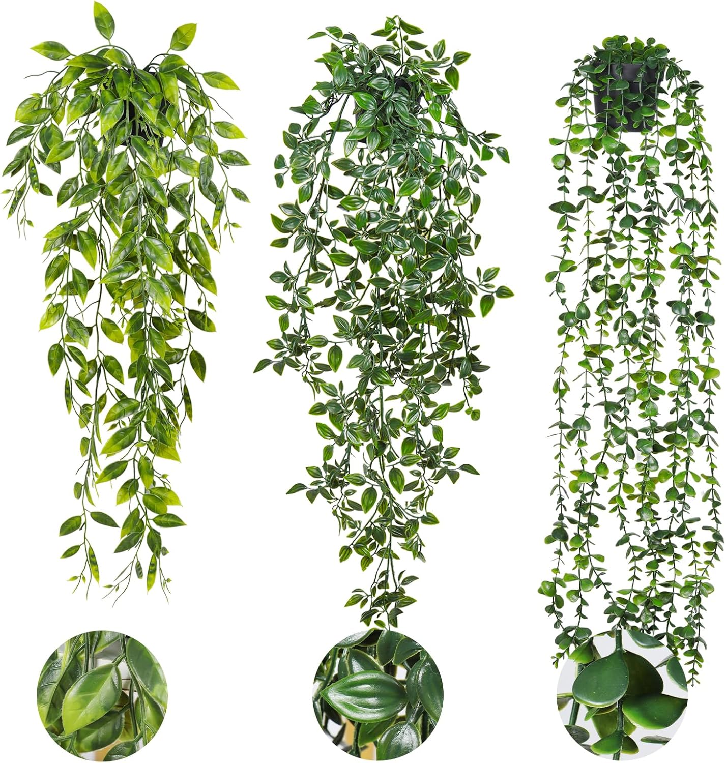 RECUTMS 6pcs Artificial Succulents Hanging Plants Fake Hanging String of Pearls Plant Faux Greenery Wall Plants for Spring Indoor Outdoor Home Bedroom Patio Garden Easter Decor