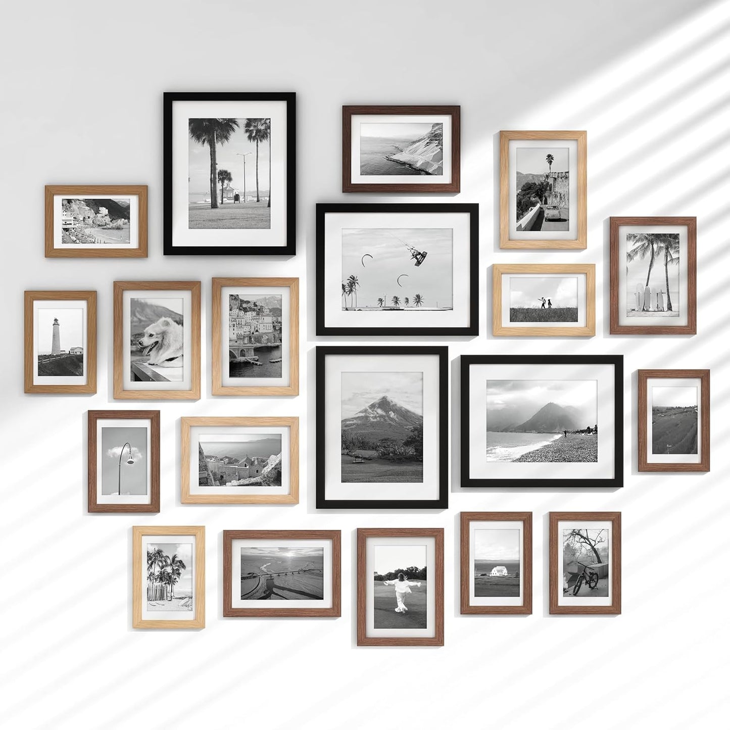 Venusmiles 20 Pack Picture Frames Collage Wall Decor, Gallery Frame Set for Wall Mounting or Tabletop Display, Multi Sizes Including 4pcs 8x10, 8pcs 5x7, 8pcs 4x6, Oak