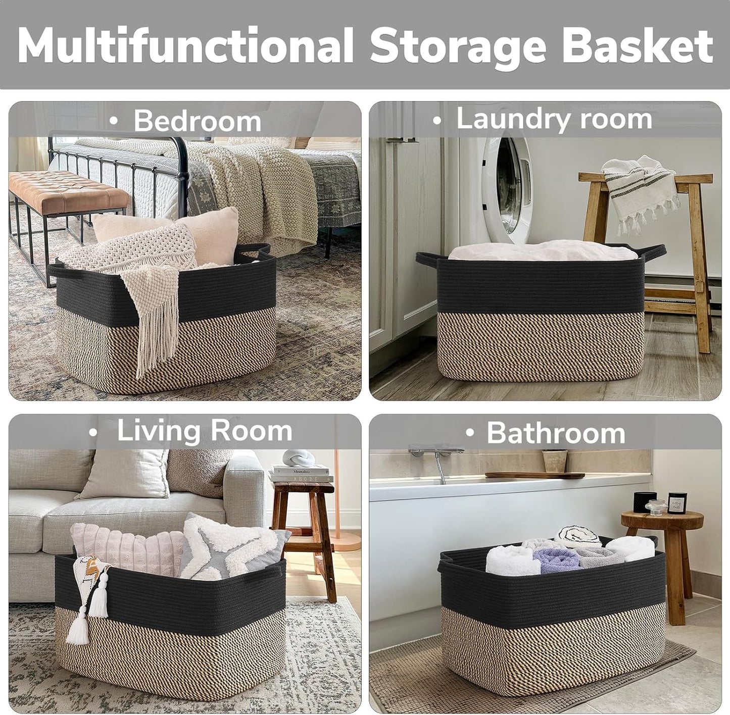 Goodpick Cube Storage Bins - Towel, Book, Cloth, Shoes, Closet Shelf Woven Baskets for Office, Baby Laundry, Toys, 13''x10''x9''