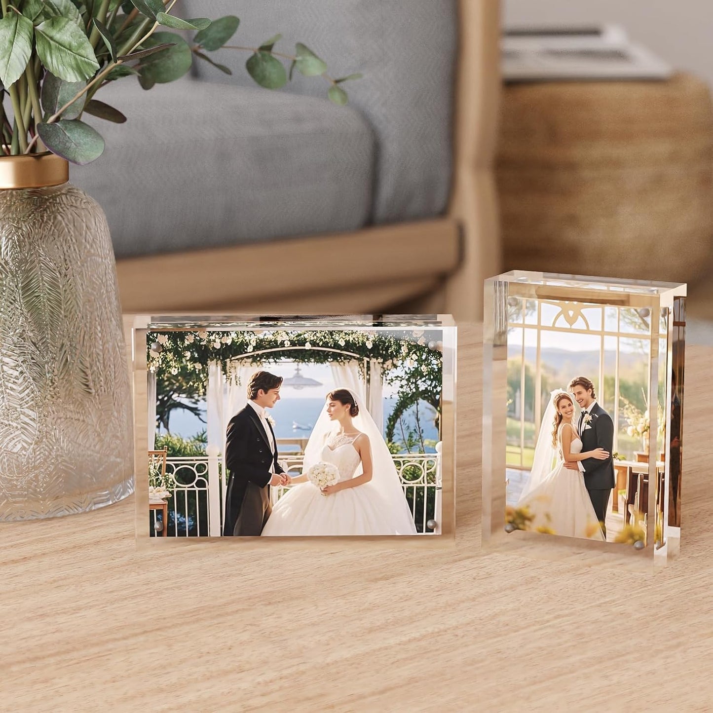 Egofine 4x6 Acrylic Frames 6 Pack, 20mm Thicker Frameless Clear Picture Frames, Double Sided Magnetic Picture Frames, Free Standing Desktop Display