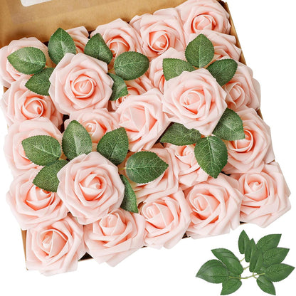 AmyHomie Artificial Flowers Dark Red Rose 25pcs Real Looking Fake Roses w/Stem for DIY Wedding Bouquets Centerpieces Arrangements Party Baby Shower Mothers Day Christmas Tree Decorations
