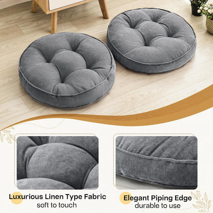 1 MIDDLE ONE Floor Pillow Set of 2, Memory Foam Floor Cushions for Adults, Large Meditation Pillow for Sitting, 22 x 22 Inches (Square | Grey)