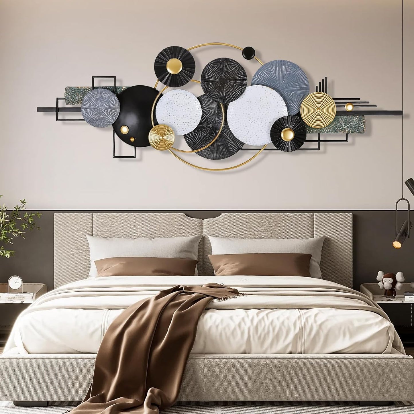 Lucky Monet Large Wall Decor for Living Room, Modern Metal Wall Art, 3D Textured Geometric Wall Sculpture 59"x24" Wall Hanging Decoration for Dinning Room Bedroom Entryway
