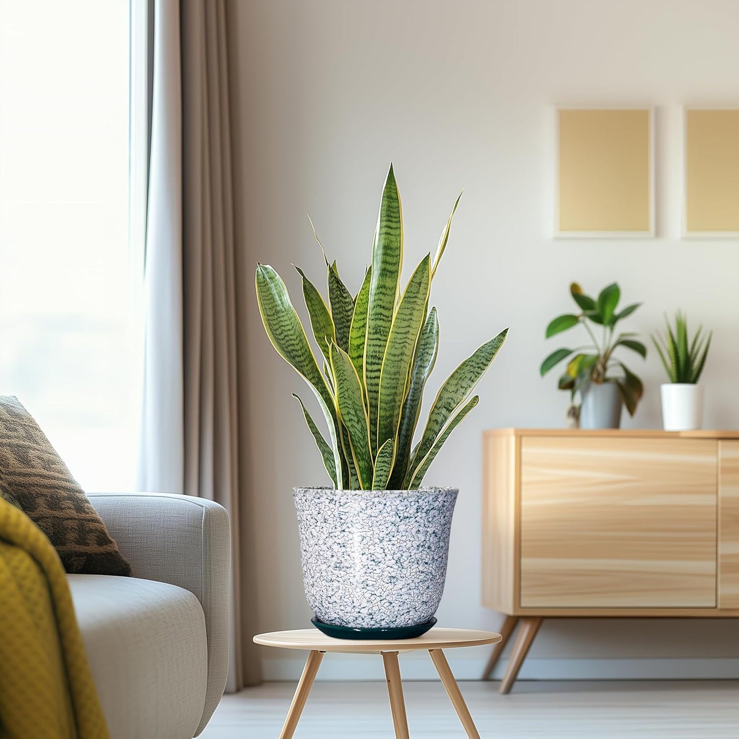 Ceramic Plant Pots - 12 Inch Pots for Plants Indoor Outdoor, Large Round Planter with Drainage Hole and Saucer, Modern Decorative Flower Pot, Home Garden Decor, House Warming Gifts, Blue